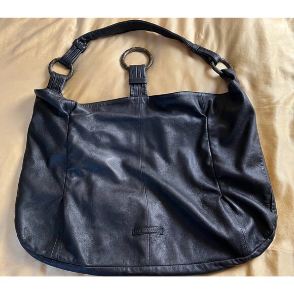 BCBGMAXAZRIA Black Leather Hobo Bag Extra Large Oversized Slouchy Tote VINTAGE - Picture 11 of 16